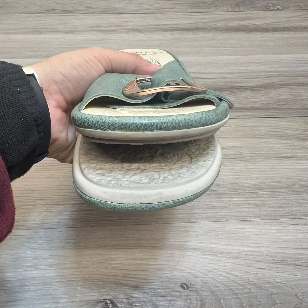 FLY London - Leather Mules Sandals Buckle Detail Elax Jade Green Size 37 6.5 - 7